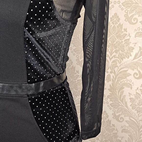 MinkPink Size Small Black BodyCon Dress Mixed Materials Sheer/Velvet/Studded - Picture 4 of 15